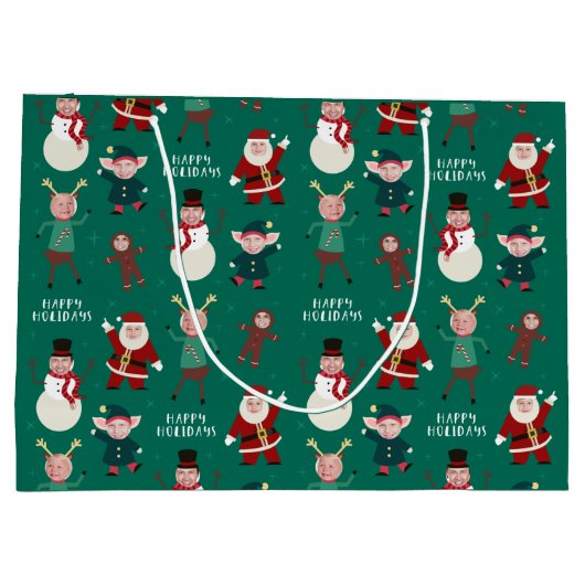 グリーンおもしろいファミリーフォトホリデー抱き枕 ラージペーパーバッグ (裏面)