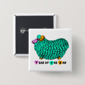 グリーンおもしろいラム年中国の〔占星術の〕十二宮図スクエアB 缶バッジ (正面&裏面)