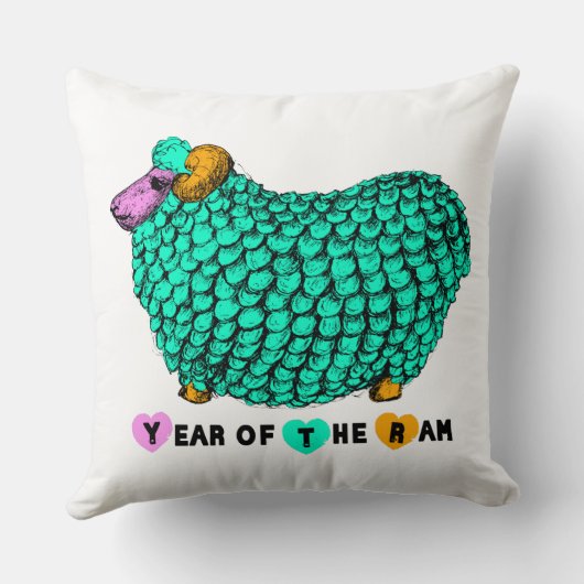 グリーンおもしろいラム年中国の〔占星術の〕十二宮図スクエアP クッション (裏面)