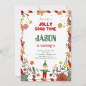 グリーンおもしろい&レッド小妖精や小人誕生日パーティー 招待状 (正面)