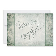 グリーンおよびアイボリーフローラ結婚式招待状