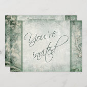 グリーンおよびアイボリーフローラ結婚式招待状 招待状 (正面/裏面)