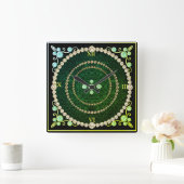 グリーンおよび金ゴールドアールデコウォールクロック スクエア壁時計 (ホーム)