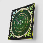 グリーンおよび金ゴールドアールデコウォールクロック スクエア壁時計 (傾斜)