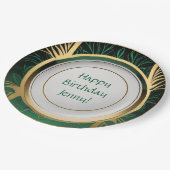 グリーンおよび金ゴールドアールデコ紙プレート パーソナライズされた ペーパープレート (アングル)