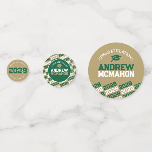 グリーンおよび金ゴールドクラスの任意の年のパーソナライズされたパーティー コンフェッティ (裏面)