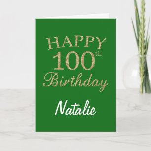 グリーンおよび金ゴールドグリッター100番目の誕生日カード カード