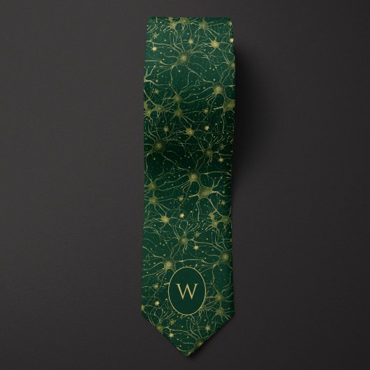 グリーンおよび金ゴールドニューラルネットワークパターン ネクタイ