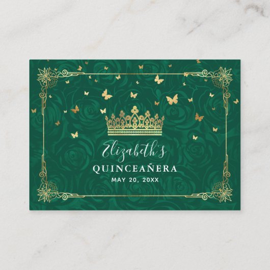 グリーンおよび金ゴールドバラエレガント詳細 エンクロージャーカード (裏面)