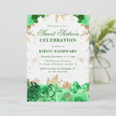 グリーンおよび金ゴールドバラフローラSweet sixteenインビタット 招待状 (スタンド正面)