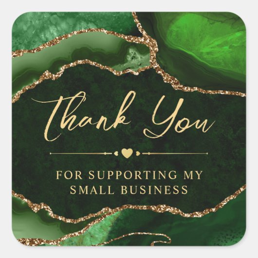 グリーンおよび金ゴールドフェイクグリッターアゲート小規模企業 スクエアシール (正面)