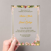 グリーンおよび金ゴールドフローラアクリル結婚式招待状 アクリル招待状 (インサイチュ (ポータブル))