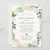 グリーンおよび金ゴールドフローラ結婚リースブライダルシャワー 招待状 (正面)