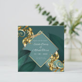 グリーンおよび金ゴールドモダンの仮想結婚式招待状 招待状 (スタンド正面)