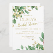 グリーンおよび金ゴールドユーカリブライダルシャワー招待状 招待状 (正面/裏面)