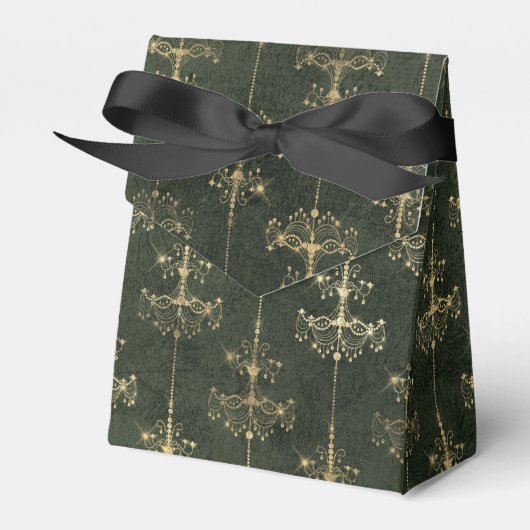 グリーンおよび金ゴールドヴィンテージシャンデリア フェイバーボックス (正面サイド)