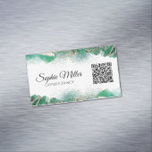 グリーンおよび金ゴールド抽象芸術モダンQRコード マグネット名刺 (インサイチュ)