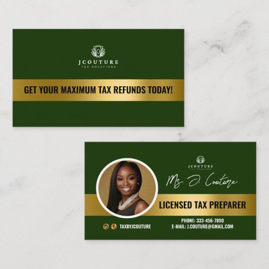 グリーンおよび金ゴールド税作成者会計名刺 名刺 (正面/裏面)