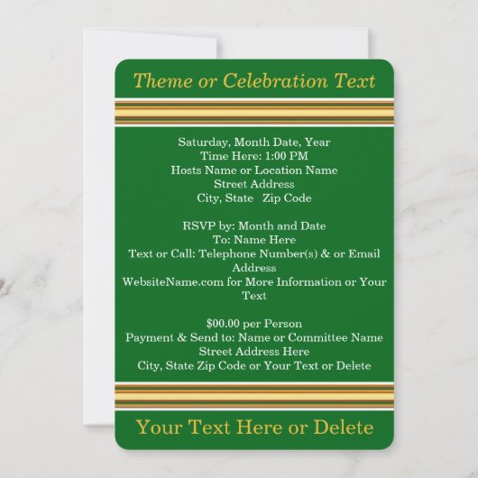 グリーンおよび金ゴールド50年間クラス懇親会招待状 招待状 (裏面)