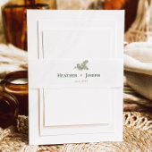 グリーンお洒落と金ゴールドパインコーン結婚ズ 招待状ベリーバンド