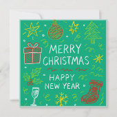 グリーンお洒落に手書きクリスマスカード カード (正面)