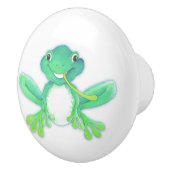 グリーンお洒落カエル水彩画のドアノブ セラミックノブ (右)