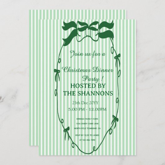 グリーンお洒落クリスマスディナーパーティの招待状 招待状 (正面/裏面)
