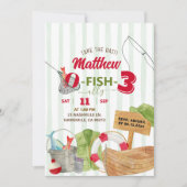 グリーンお洒落ストライプ魚釣り誕生日 招待状 (正面)