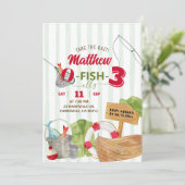 グリーンお洒落ストライプ魚釣り誕生日 招待状 (スタンド正面)