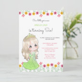 グリーンお洒落ドレスプリンセスフローラ誕生日 招待状 (スタンド正面)