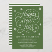 グリーンお洒落ニューイヤーズ大晦日パーティの招待状 招待状 (正面/裏面)