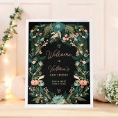 グリーンお洒落ピンクフローラウェルカムベビーシャワー ポスター