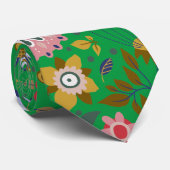 グリーンお洒落フォークアートフラワーズ ネクタイ (ロール)
