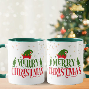 グリーンお洒落小妖精や小人ハットとメリークリスマスマグ マグカップ