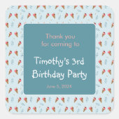 グリーンかわいいアイスクリームパターン誕生日ありがとう スクエアシール (正面)