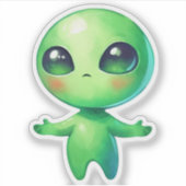 グリーンかわいいエイリアン シール (正面)