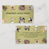 グリーンかわいい小さなサイズの犬ペットシッター 名刺 (正面/裏面)