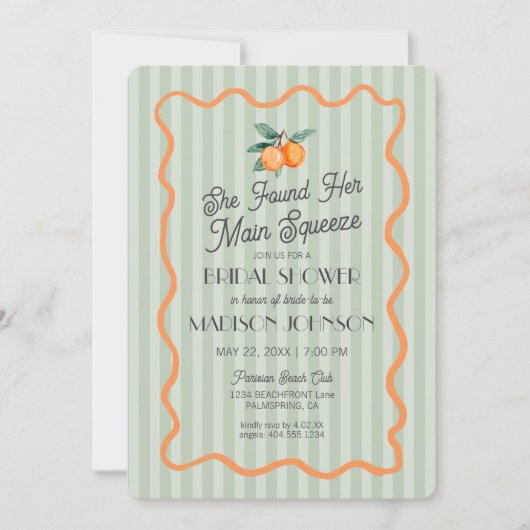 グリーンかわいこちゃんメインスクイズシトラスブライダルシャワー 招待状 (正面)