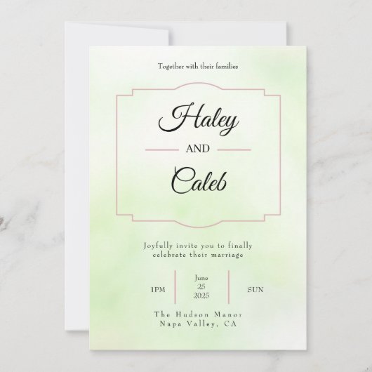 グリーンかわいらしとピンクの結婚式招待状 招待状 (正面)