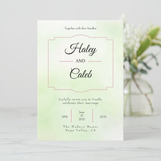 グリーンかわいらしとピンクの結婚式招待状 招待状 (スタンド正面)