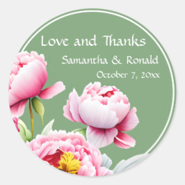 グリーンかわいらしのピンクの牡丹結婚たち ラウンドシール