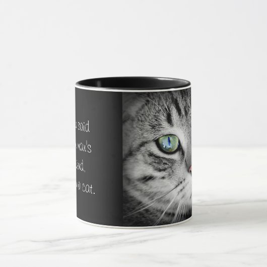 グリーンかわいらしアイズ&引用文コーヒーマグ付き猫 マグカップ (中央)