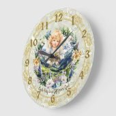 グリーンかわいらしエンジェル感動的ケルブ ラージ壁時計 (傾斜)