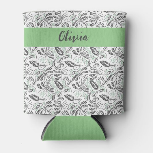 グリーンかわいらしグレイ夏期ろうけつ染め 缶クーラー (正面)