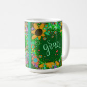 グリーンかわいらしグレースインスパイアのワンワードアート コーヒーマグカップ (正面右)