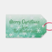 グリーンかわいらしスノーフレークホリデークリスマス ギフトタグ (正面(横))