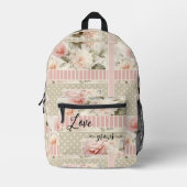 グリーンかわいらしピンクラブウォーターカラーバラ プリントバックパック (正面)