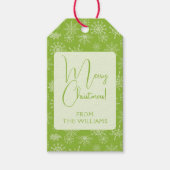 グリーンかわいらしホワイトスノーフレークスクリスマスホリデー ギフトタグ (正面)