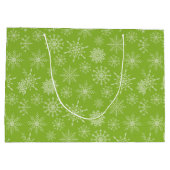 グリーンかわいらしホワイトスノーフレークスクリスマスホリデー ラージペーパーバッグ (裏面)