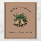 グリーンかわいらしボウクリスマスベル名前をカスタムする ワインラベル (シングルラベル)